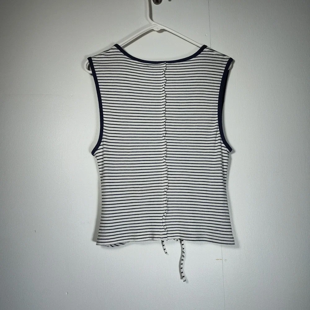 Pilcro Womens Navy White Striped Ruched Front Drawstring Ribbed Tank Top Size M - Picture 8 of 11